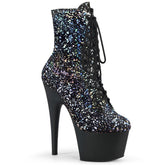 7" Heel ADORE-1020SPLAT Black Velvet Silver Holo